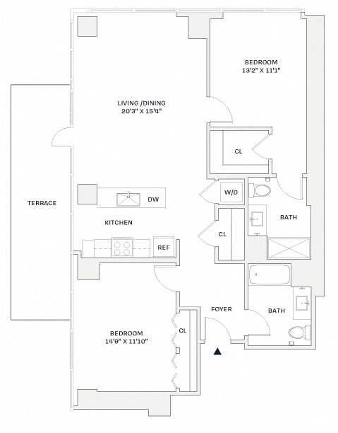 Floor plan for 2 beds, 2 baths, 1191 sqft
